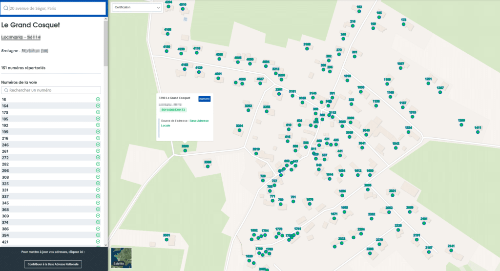 Carte présentant une base adresse local mal renseignée